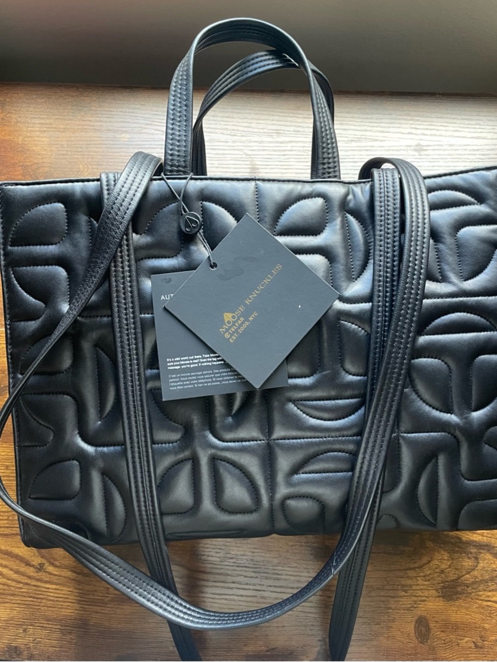 Moose Knuckles x Telfar Medium Black Leather Quilted Shopper Tote Bag